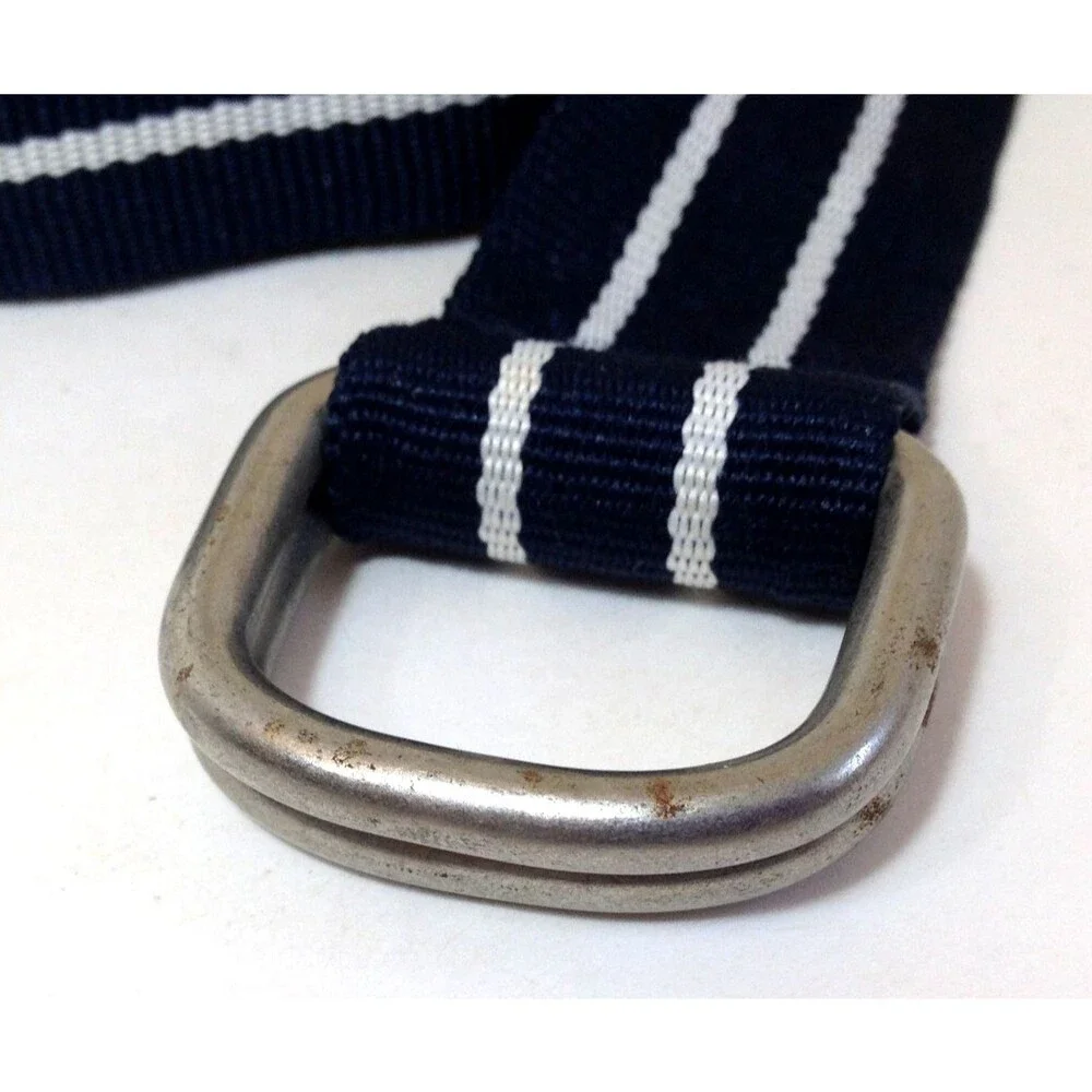 Vintage US Polo Assn Navy Blue Canvas Leather Tip Adjustable D-ring Belt 30-36